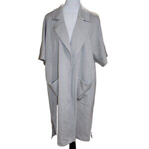 St.John santana knit gray long open front sweater jacket pockets USA Size 10